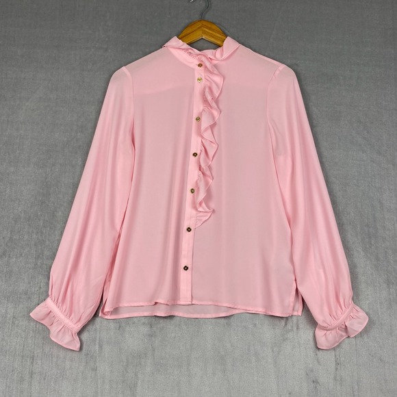 J Crew Womens Blouse 6 Pastel Pink Long Sleeve Drapey Cottage Top Work Preppy - Picture 1 of 8